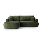 Canapé - lit d'angle gauche modulable coffre 5 places en velours vert Canapé - lit d'angle gauche modulable coffre 5 places en velours vert