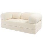 Canap� lit compress� modulable en velours c�tel� 90x180 cm blanc