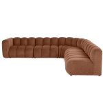 Canapé modulable 5 places angle droit en tissu texturé terracotta Canapé modulable 5 places angle droit en tissu texturé terracotta