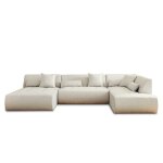 Canapé modulable 7 places angle droit en tissu beige Canapé modulable 7 places angle droit en tissu beige