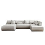 Canap modulable 7 places angle droit en tissu gris clair
