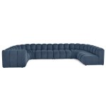 Canapé modulable 7 places angle droit en tissu texturé bleu Canapé modulable 7 places angle droit en tissu texturé bleu