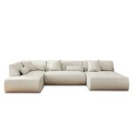 Canapé modulable 7 places angle gauche en tissu beige Canapé modulable 7 places angle gauche en tissu beige