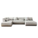 Canap modulable 7 places angle gauche en tissu gris clair