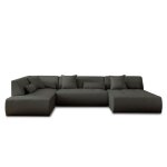 Canap modulable 7 places angle gauche en tissu gris fonc