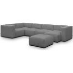 Canap� modulable panoramique 6 places, m�ridienne droite + pouf gris