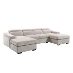 Canap panoramique 6 places en velours beige