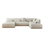 Canapé panoramique 7 places angle droit en tissu beige Canapé panoramique 7 places angle droit en tissu beige