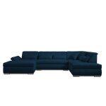 Canap panoramique 7 places angle droit en tissu bleu ptrole