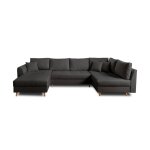 Canap panoramique 7 places angle droit en tissu gris fonc