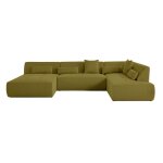 Canapé panoramique 7 places angle droit en tissu mailles 3d vert olive Canapé panoramique 7 places angle droit en tissu mailles 3d vert olive