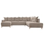 Canap panoramique 7 places angle droit en tissu marron