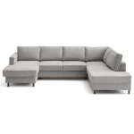 Canap panoramique 7 places angle droit en tissu velours relief gris