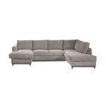 Canap panoramique 7 places angle droit en velours ctel gris clair