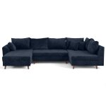 Canap panoramique 7 places angle droit en velours textur bleu