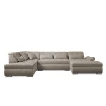 Canap panoramique 7 places angle gauche en tissu beige