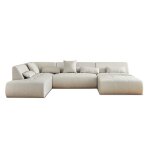 Canapé panoramique 7 places angle gauche en tissu beige Canapé panoramique 7 places angle gauche en tissu beige
