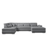 Canap panoramique 7 places angle gauche en tissu gris clair