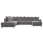 Canap panoramique 7 places angle gauche en tissu gris fonc