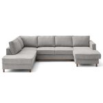 Canap panoramique 7 places angle gauche en tissu velours relief gris