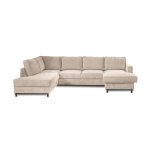 Canap panoramique 7 places angle gauche en velours ctel beige