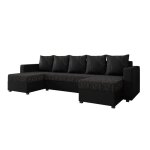 Canap panoramique 7 places en u en simili / tissu noir / gris