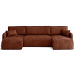 Canap� panoramique 7 places en u en tissu mouchet� terracotta