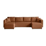 Canap� panoramique 7 places en u en tissu velours relief terracotta