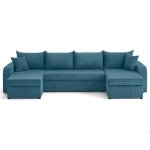 Canap� panoramique 7 places en u en velours c�tel� bleu ardoise