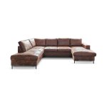 Canapé panoramique 8 places angle gauche en microfibre marron vintage Canapé panoramique 8 places angle gauche en microfibre marron vintage
