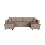 Canap panoramique convertible 2 coffres en velours ctel - taupe