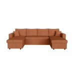 Canap� panoramique convertible 2 coffres en velours c�tel� terracotta