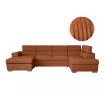 Canapé panoramique convertible 2 coffres en velours côtelé terracotta Canapé panoramique convertible 2 coffres en velours côtelé terracotta