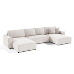 Canap panoramique convertible 6 places en velours ctel blanc cass