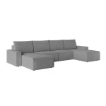 Canap panoramique fixe 6 places en tissu gris