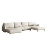 Canap panoramique en u en tissu bouclette blanc cass