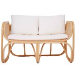Canap en rotin naturel et tissu beige