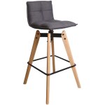 Chaise de bar design grise en tissu piétement chêne mae Chaise de bar design grise en tissu piétement chêne mae