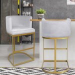 Chaise de bar velours argent pieds or