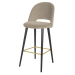 Chaise de bar en velours beige cappuccino et pieds en bois de frêne noir et acier doré h82 Chaise de bar en velours beige cappuccino et pieds en bois de frêne noir et acier doré h82