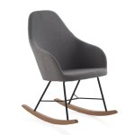 Chaise à bascule tapissée grise, pieds en métal et piètement en hêtre Chaise à bascule tapissée grise, pieds en métal et piètement en hêtre