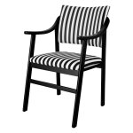 Chaise en bois noir et tissu � rayures noires et blanches