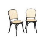 Chaise en bois et rotin noires (lot de 2) Chaise en bois et rotin noires (lot de 2)