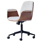 Chaise de bureau en bois et bouclettes blanches