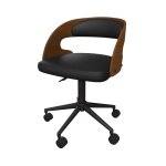 Chaise de bureau pivotante en bois fonc et pu noir