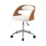 Chaise de bureau pivotante en bois et pu blanc