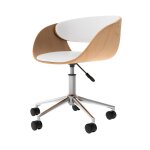 Chaise de bureau pivotante sur roulettes en bois et pu blanc