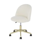 Chaise de bureau à roulettes à bouclettes blanches et acier coloris laiton Chaise de bureau à roulettes à bouclettes blanches et acier coloris laiton