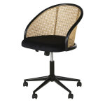Chaise de bureau  roulettes en velours noir cannage en rotin