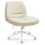 Chaise de bureau sige pivotant tissu coton - lin blanc crme